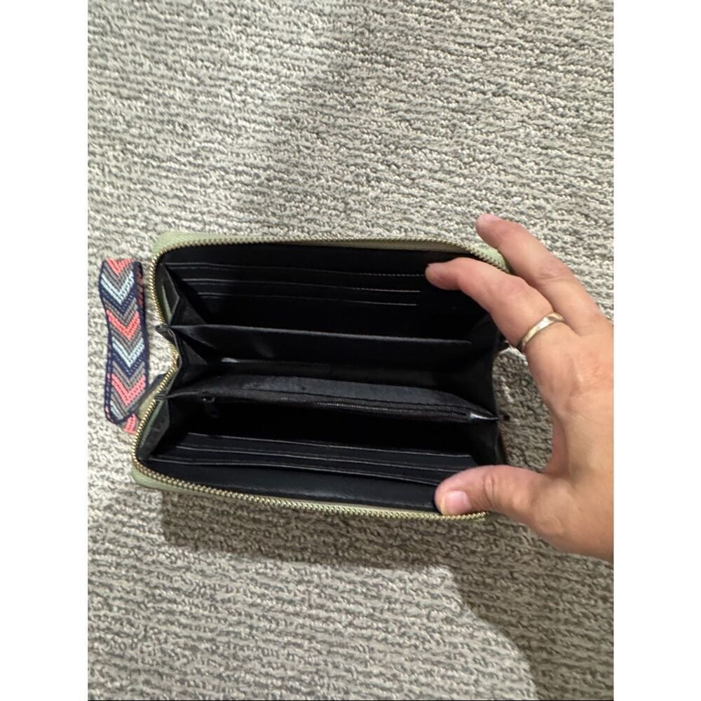 Wristlet Clutch with Chevron Strap - Olive/Coral - Picture 2 of 2